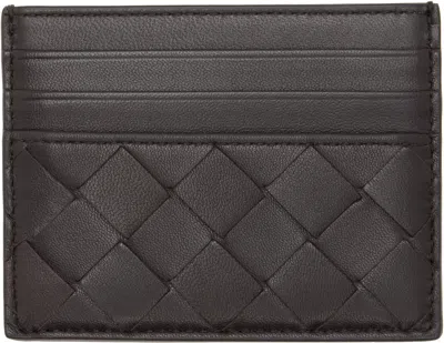 Bottega Veneta Brown Intrecciato Credit Card Holder In Gold