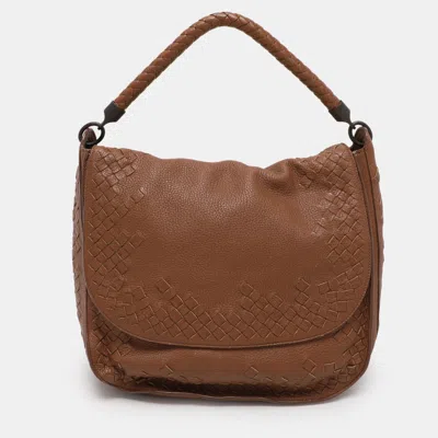 Pre-owned Bottega Veneta Brown Intrecciato Leather Flap Hobo