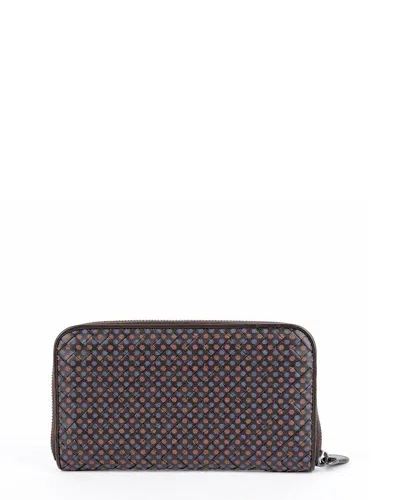 Pre-owned Bottega Veneta Brown Intrecciato Leather Flower Pattern Zipped Long Wallet  (authentic Pre-loved)