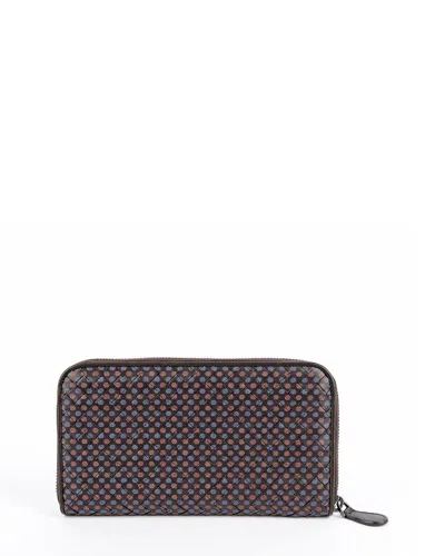 Pre-owned Bottega Veneta Brown Intrecciato Leather Flower Pattern Zipper Long Wallet  (authentic Pre-loved)