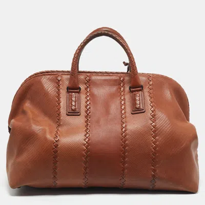 Pre-owned Bottega Veneta Brown Intrecciato Leather Frame Boston Bag