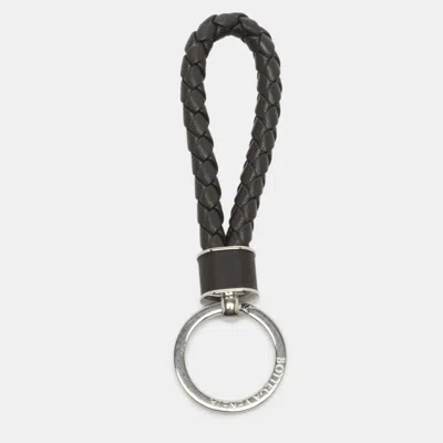 Pre-owned Bottega Veneta Brown Intrecciato Leather Key Ring