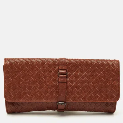 Pre-owned Bottega Veneta Brown Intrecciato Leather Strap Clutch