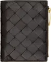 Bottega Veneta Brown Intrecciato Small Bi-fold Wallet In Gold