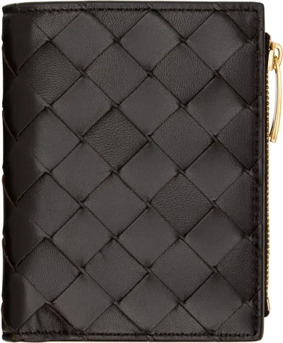 Bottega Veneta Brown Intrecciato Small Bi-fold Wallet In Gold