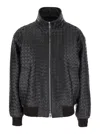 BOTTEGA VENETA BROWN JACKET WITH HIGH NECK AND ALL-OVER INTRECCIATO MOTIF IN LEATHER WOMAN