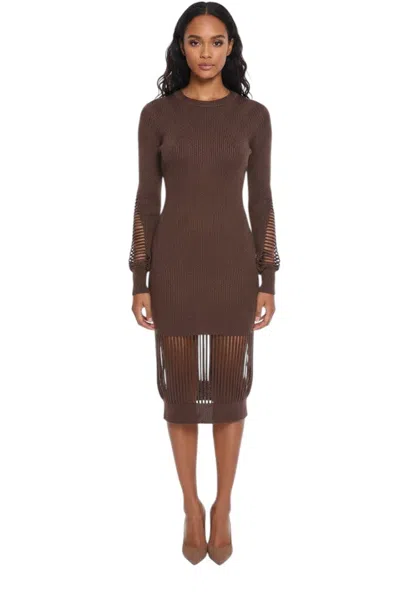 Bottega Veneta Brown Knitted Crew Neck Midi Dress