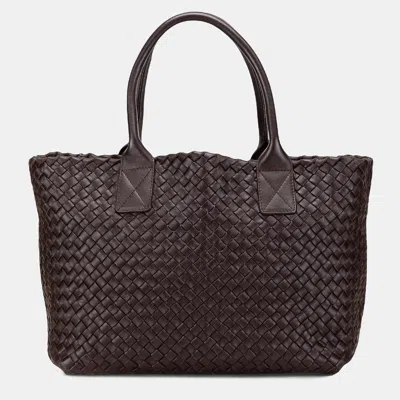 Pre-owned Bottega Veneta Brown Lambskin Intreccio Cabat Tote