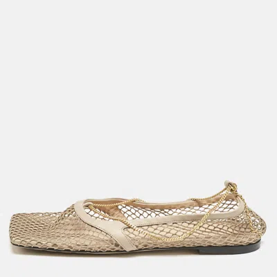 Pre-owned Bottega Veneta Brown Leather And Mesh Strech Ballet Flats Size 40