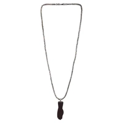 Pre-owned Bottega Veneta Brown Leather & Sterling Silver Hand Necklace
