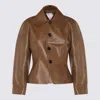 Bottega Veneta Womens Dark Moss Cinched-waist Flared-hem Leather Jacket In Green
