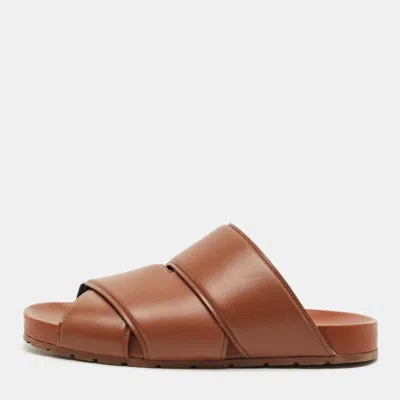 Pre-owned Bottega Veneta Brown Leather Flat Sandals Size 41