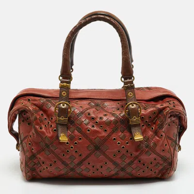 Pre-owned Bottega Veneta Brown Leather Grommet Frame Boston Bag