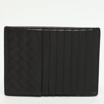 Pre-owned Bottega Veneta Brown Leather Intrecciato Card Holder