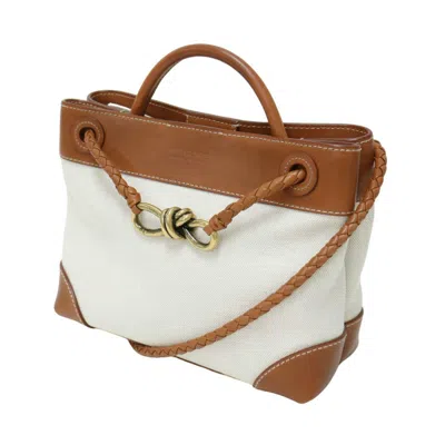 Pre-owned Bottega Veneta Brown Leather Linen Cotton Pouch Tote Bag ()