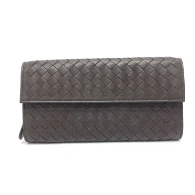 Pre-owned Bottega Veneta Brown Leather Long Wallet (bi-fold) ()