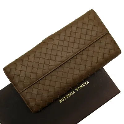 Pre-owned Bottega Veneta Brown Leather Long Wallet (bi-fold) ()