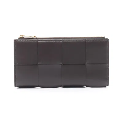 Pre-owned Bottega Veneta Brown Leather Long Wallet (bi-fold) ()