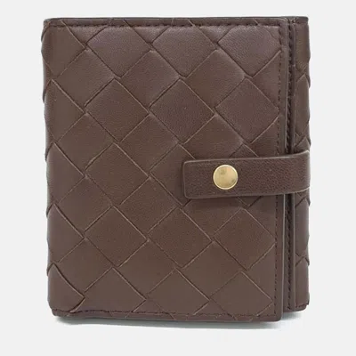 Pre-owned Bottega Veneta Brown Leather Mesh Bi-fold Wallet