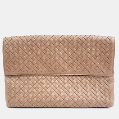 Pre-owned Bottega Veneta Brown Leather Mesh Flap Clutch