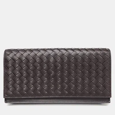 Pre-owned Bottega Veneta Brown Leather Mesh Long Wallet