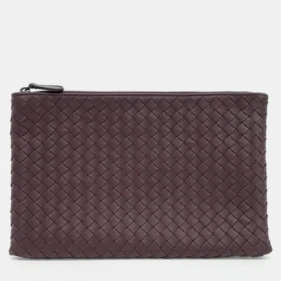 Pre-owned Bottega Veneta Brown Leather Mesh Pouch In Purple