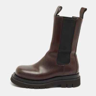 Pre-owned Bottega Veneta Brown Leather Storm Ankle Length Boots Size 37.5