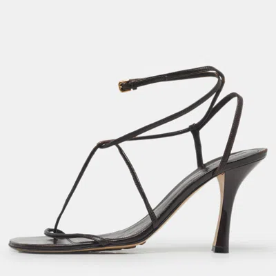 Pre-owned Bottega Veneta Brown Leather Stretch Ankle Strap Sandals Size 41
