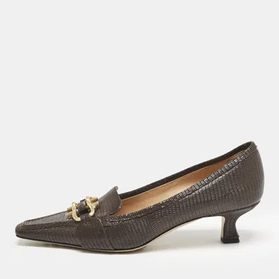 Pre-owned Bottega Veneta Brown Lizard Embossed Leather Madame Pumps Size 40.5
