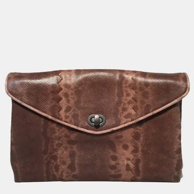 Pre-owned Bottega Veneta Brown Lizard Leather Clutch