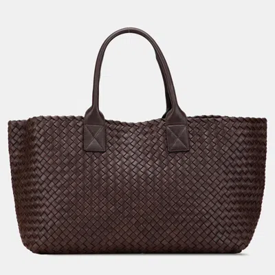 Pre-owned Bottega Veneta Brown Medium Lambskin Intreccio Cabat Tote