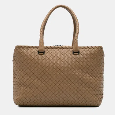 Pre-owned Bottega Veneta Brown Nappa Intrecciato Brick Tote