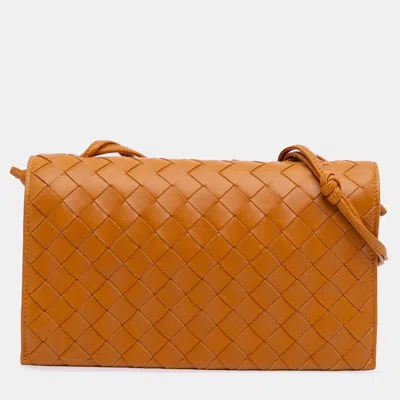 Pre-owned Bottega Veneta Brown Nappa Intrecciato Trio Pouch On Strap