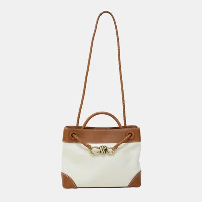 Pre-owned Bottega Veneta Brown Natural 24 Small Andiamo Tote Shoulder Leather Canvas
