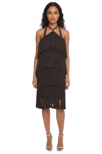 Bottega Veneta Brown Pleated Halter Neck Dress In Black