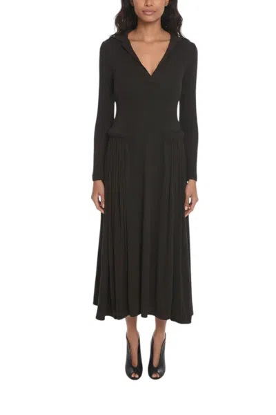 Bottega Veneta Brown Pleated V Neck Maxi Dress In Black
