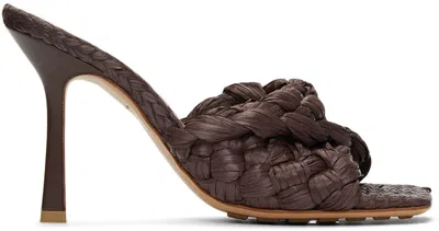 BOTTEGA VENETA BROWN RAFFIA STRETCH HEELED MULES