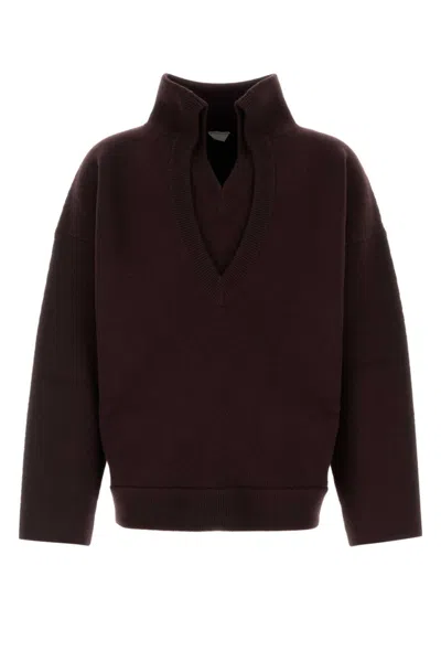 BOTTEGA VENETA BROWN RIBBED-KNIT WOOL SWEATER