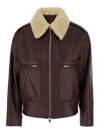 Bottega Veneta Brown Shearling Coat With Removable Fur Collar And Front Zip Closure In Leather Woman In Burgundy