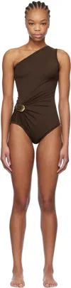 Bottega Veneta Brown Stretch Nylon Swimsuit In 2813 Arabica