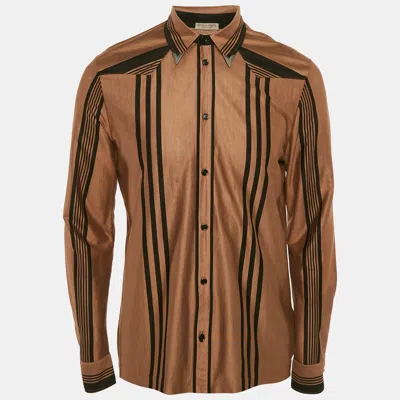 Pre-owned Bottega Veneta Brown Striped Cotton Knit Button Front Shirt L