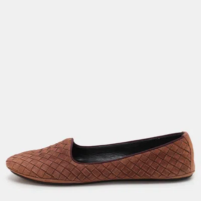 Pre-owned Bottega Veneta Brown Suede Intrecciato Flats Size 38