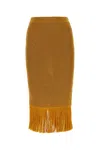 Bottega Veneta Fringed Hem Lurex Ribbed Midi Skirt In Brown