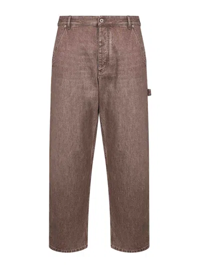 Bottega Veneta Men Brown Washed Denim Cargo Jeans In Pink