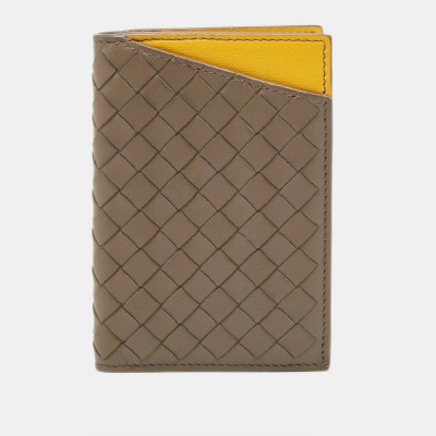 Pre-owned Bottega Veneta Brown/yellow Intrecciato Leather Bifold Card Case