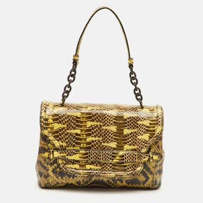 Pre-owned Bottega Veneta Brown/yellow Karung Leather And Watersnake Shoulder Bag