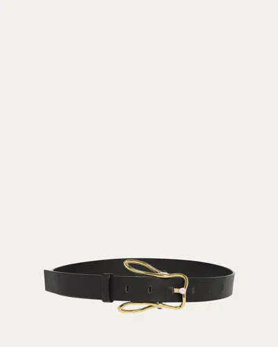 Bottega Veneta Bunny Buckle Leather Belt In Black/gold