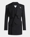 Bottega Veneta Bunny Lapel Brooch Compact Wool Jacket In Nero