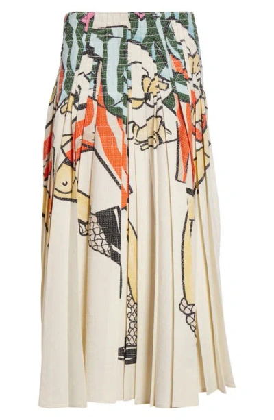 Bottega Veneta Burattino Print Pleated Midi Skirt In Gold