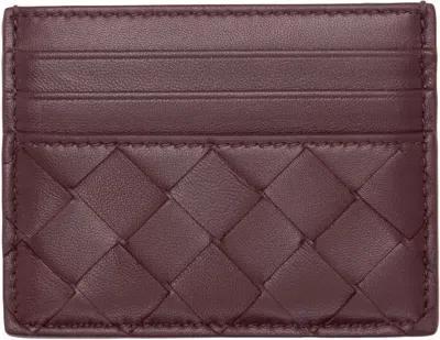 Bottega Veneta Burgundy Intrecciato Credit Card Holder In Gold